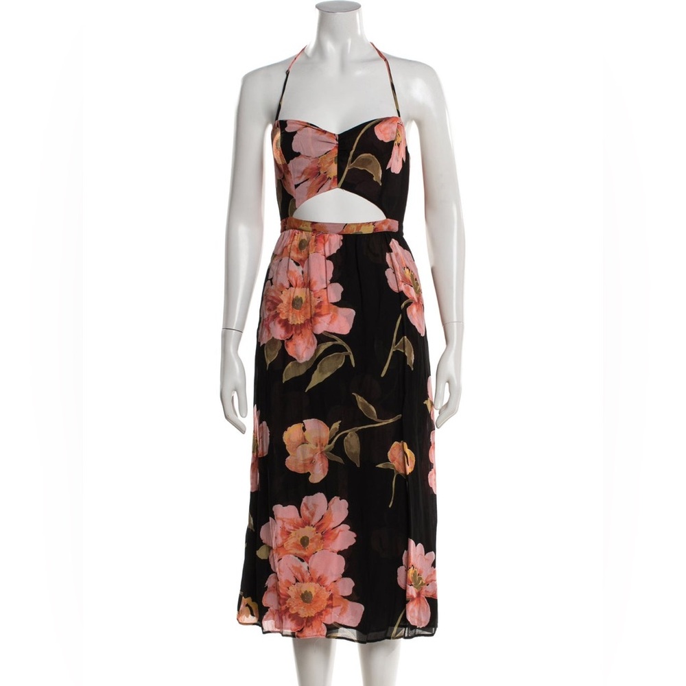 Reformation Addie Floral Cutout Midi Dress - Black with Pink & Coral Floral - Picture 4 of 8